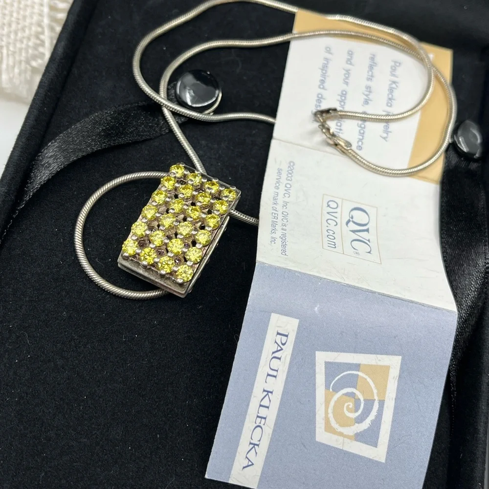Paul Klecka Sterling Silver Diamonique Pendant Necklace – Pink & Yellow Stones - Picture 2 of 16